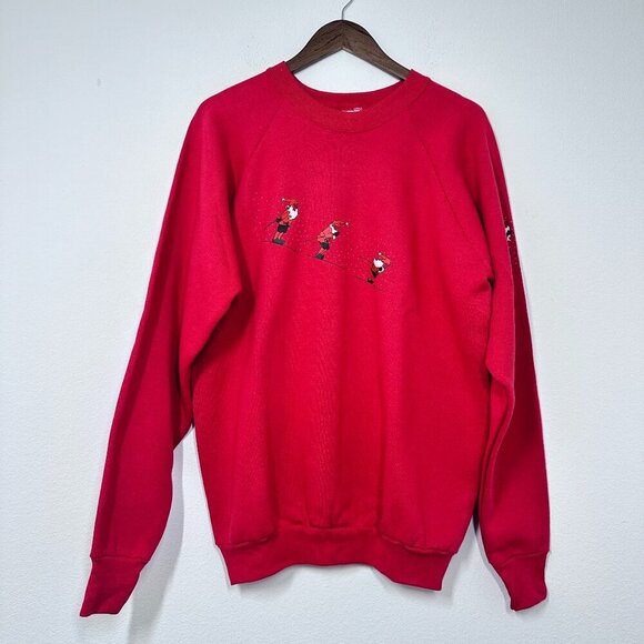 Vintage Christmas Elf Skiing Graphic Crewneck Screenprint Sweatshirt Size XL - Picture 1 of 5